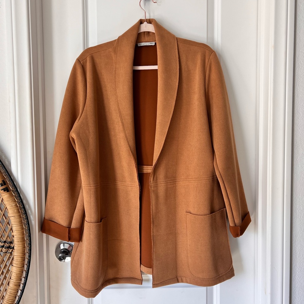 Zara‎ Brown Open Front Cardigan Large Long Sleeves Collared